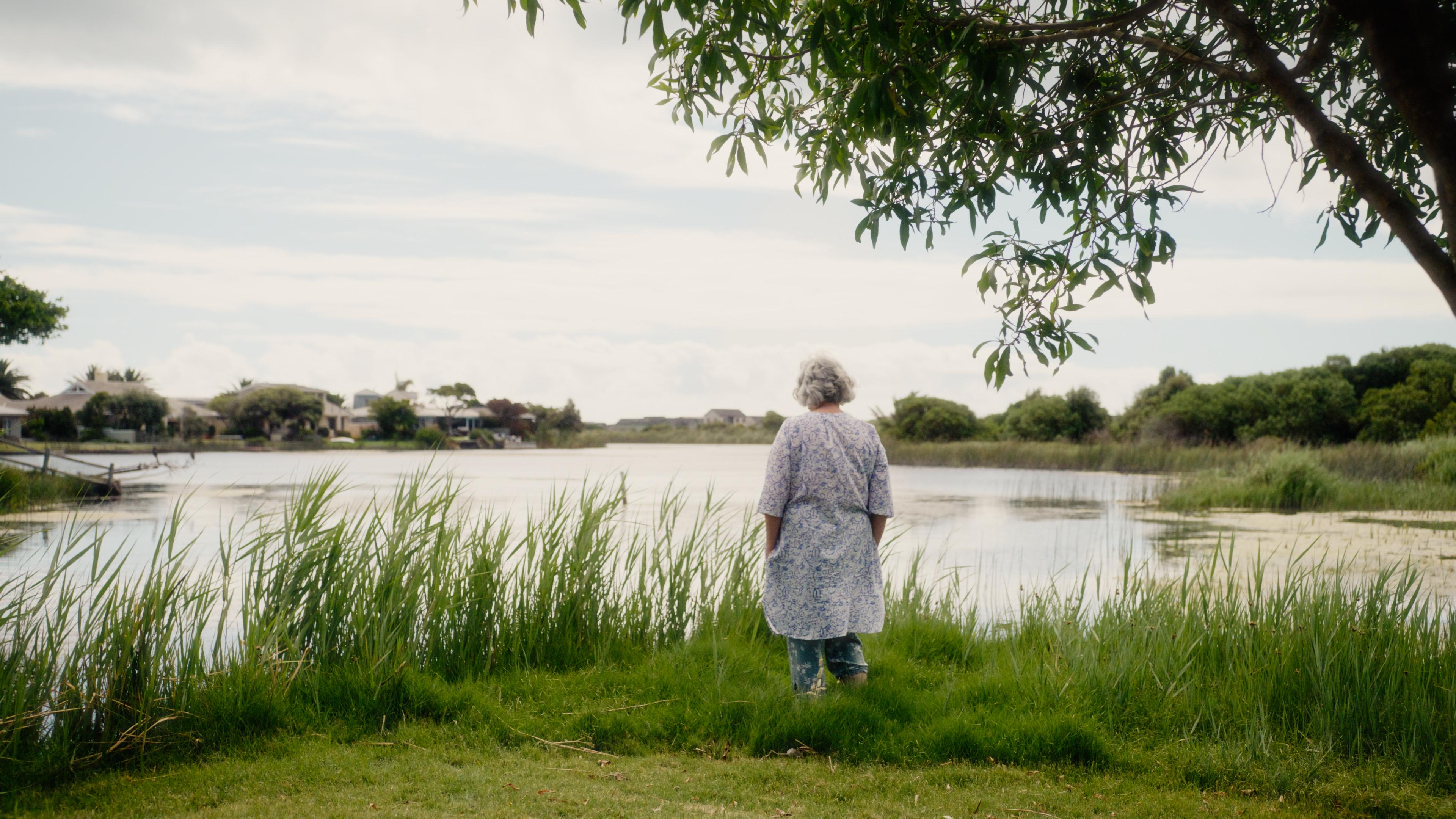 Woman looking at lake in South Africa