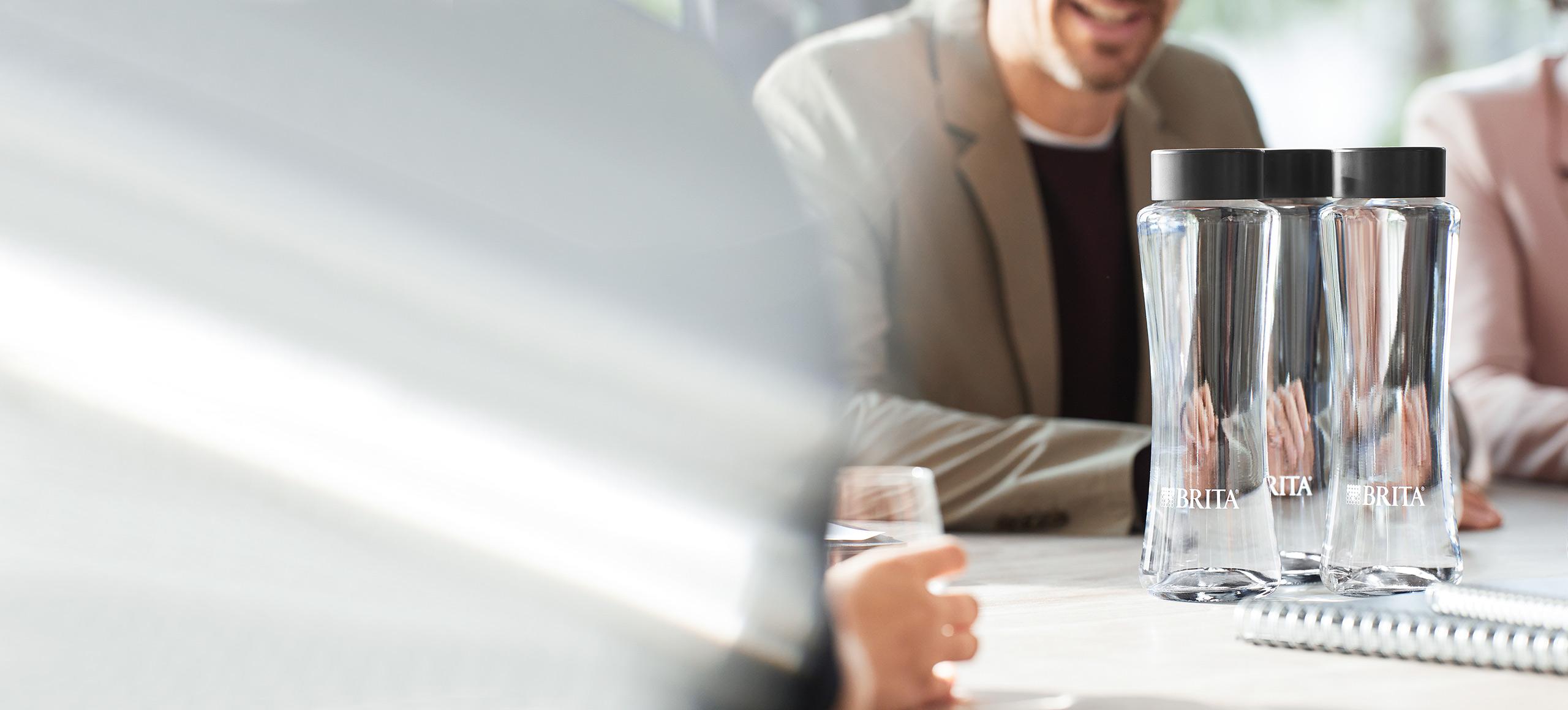 BRITA Twist bottles on a conference table