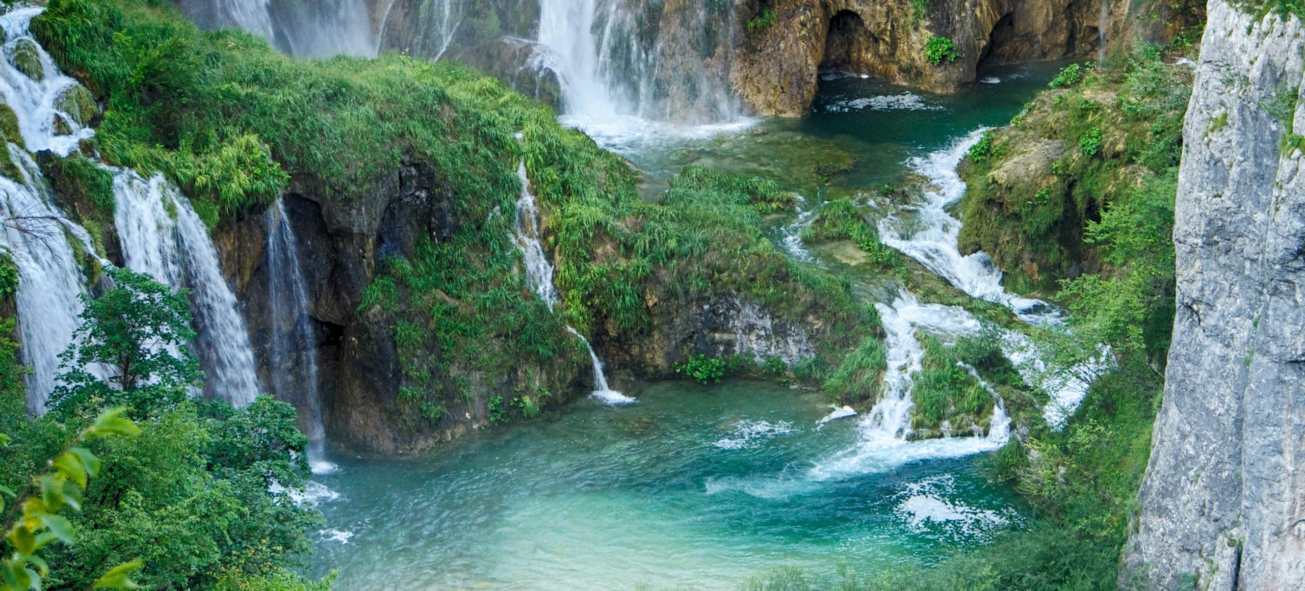 Waterfall surrounded by greenery 