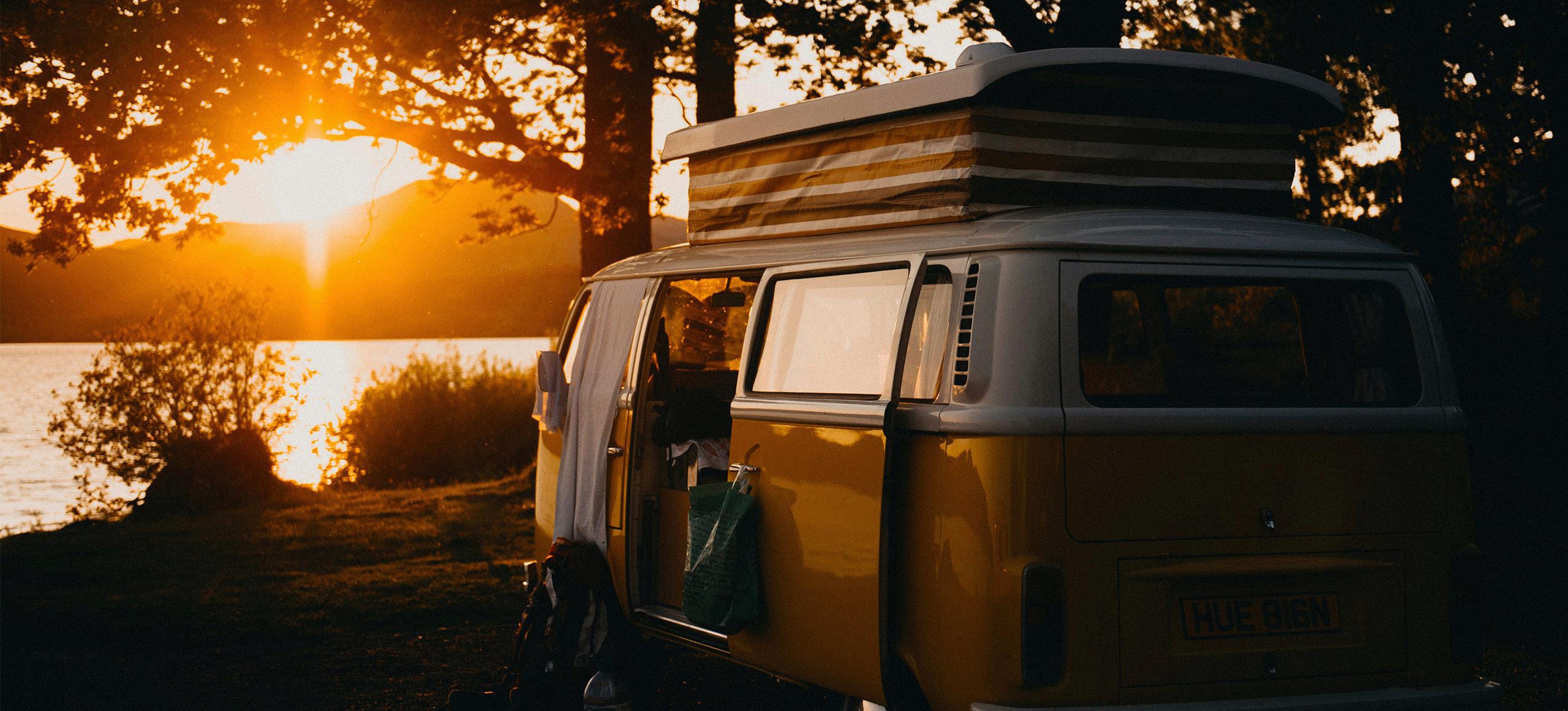 Campervan with a sunset