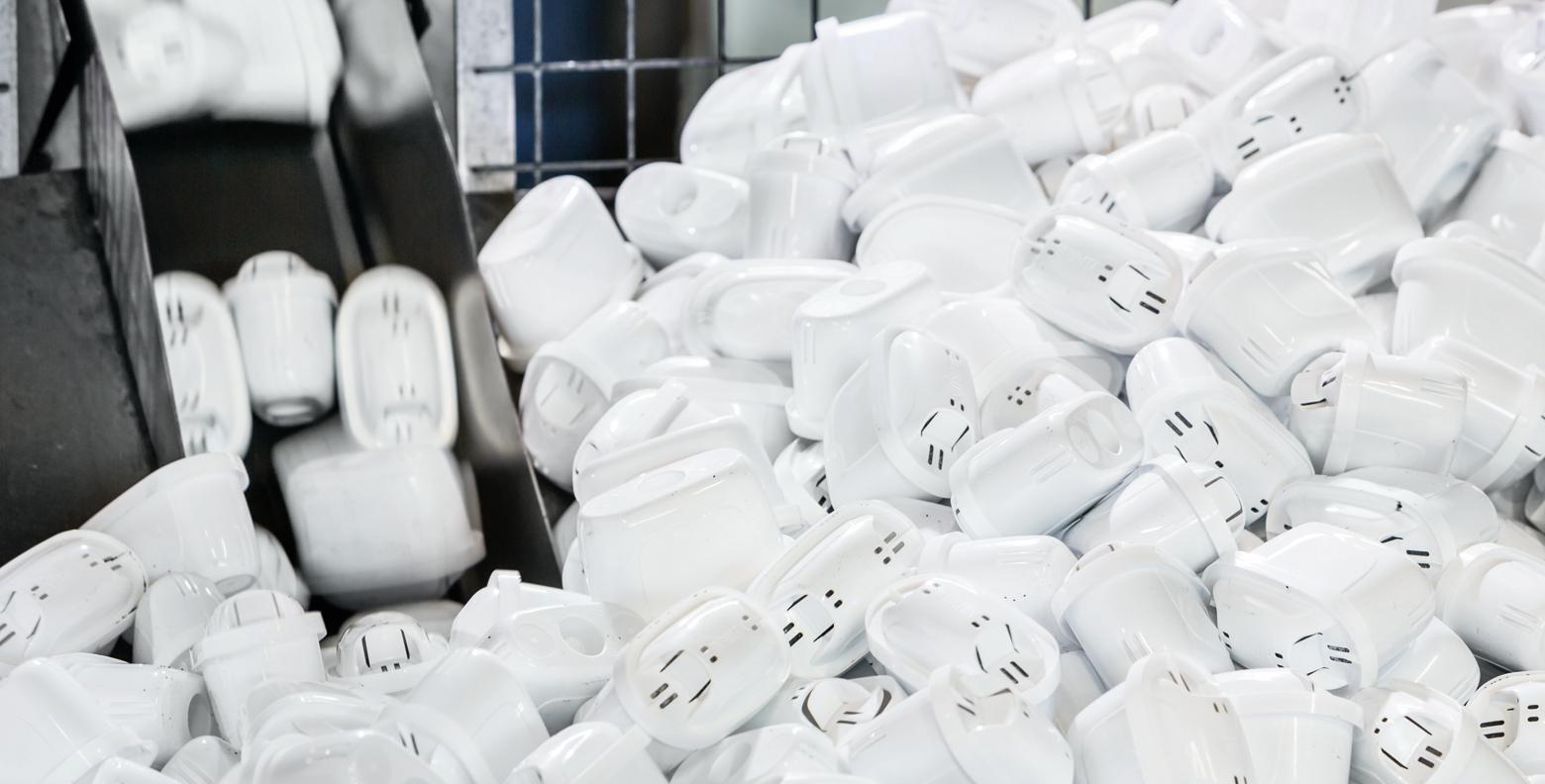 Plastic filter cases sorted for recycling